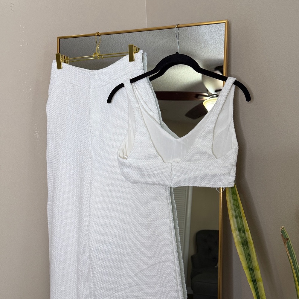 ADELAIDE TWO PIECE SET Crop Top and Wide Leg Pants Set in White - Picture 8 of 10